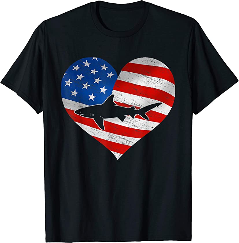 American Flag Shark Print Shirt 4Th Of July Gift