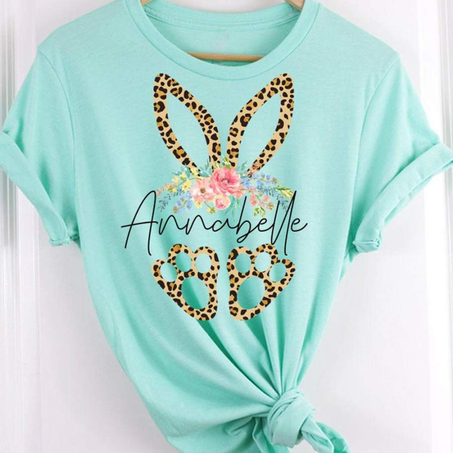 Family Panda G2 Personalized leopard bunny ears baby name easter shirt GST