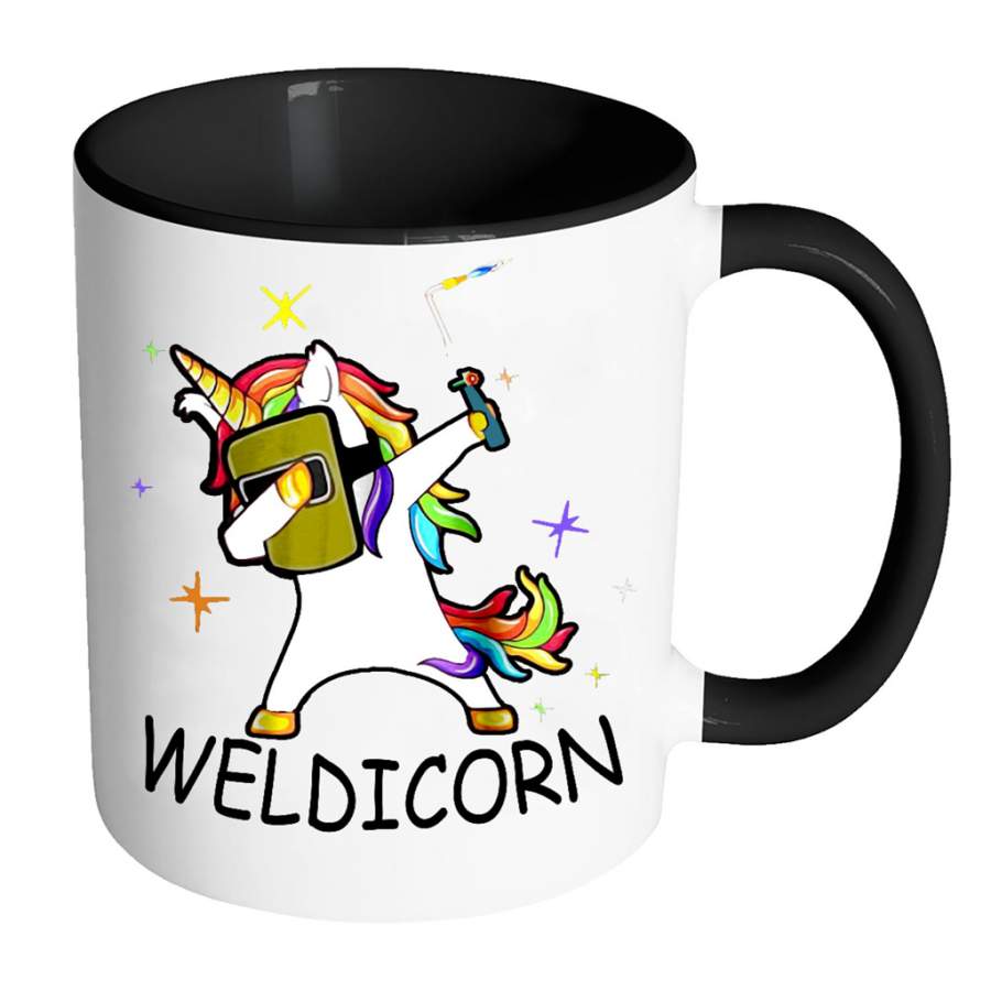 Weldicorn Unicorn Dabbing Welder Lover W – Full-Wrap Coffee Colors Accent Mug