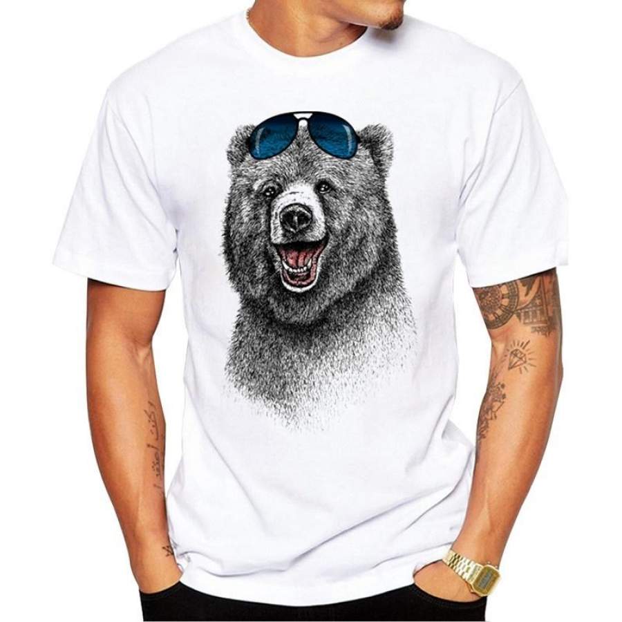 New Arrivals Funny Bear Hugs Printed T Shirt Summer Men’S Vintage Design Animal T-Shirt Fashion Cool Hipster Tee Tops Clothes