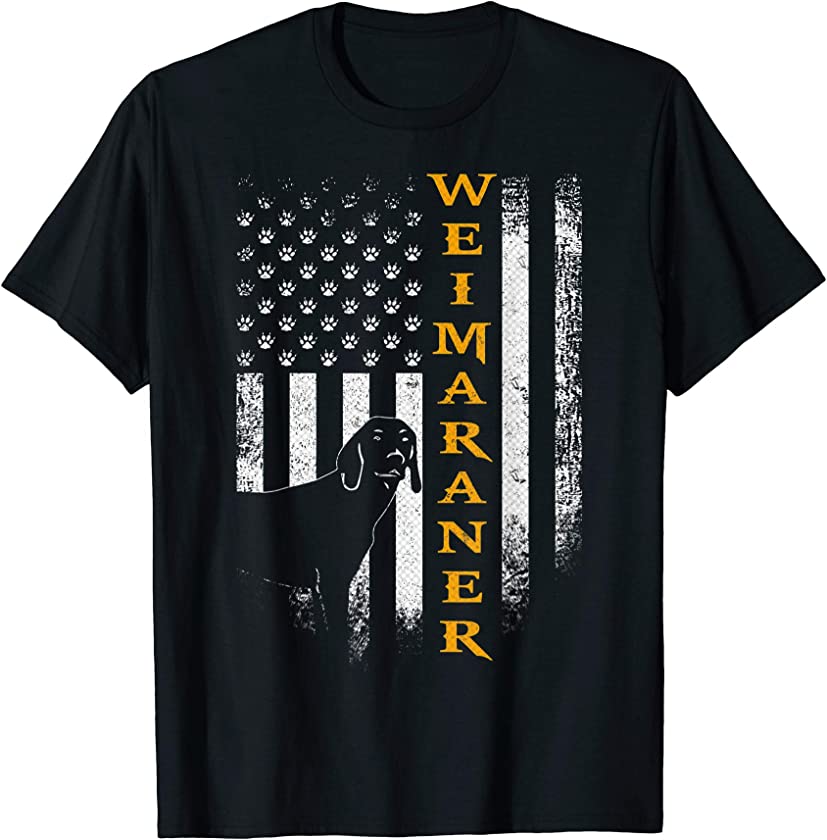 Vintage USA Weimaraner Dog Silhouette American Flag Funny T-Shirt