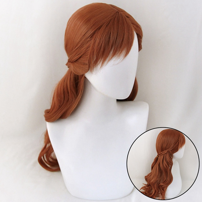 Anna Cosplay Wig Princess Braid Wigs Hair Long Brown Wave Cosplay Costume Halloween Heat Resistant Synthetic Wig + Wig Cap alx