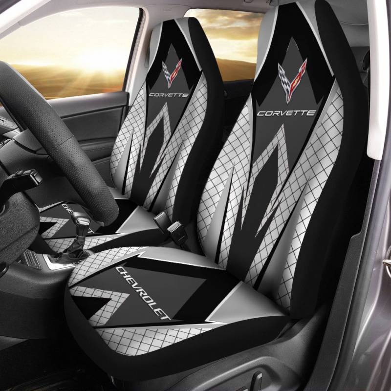 Chevrolet Corvette VTH Car Seat Cover (Set of 2) Ver 3 (Black)