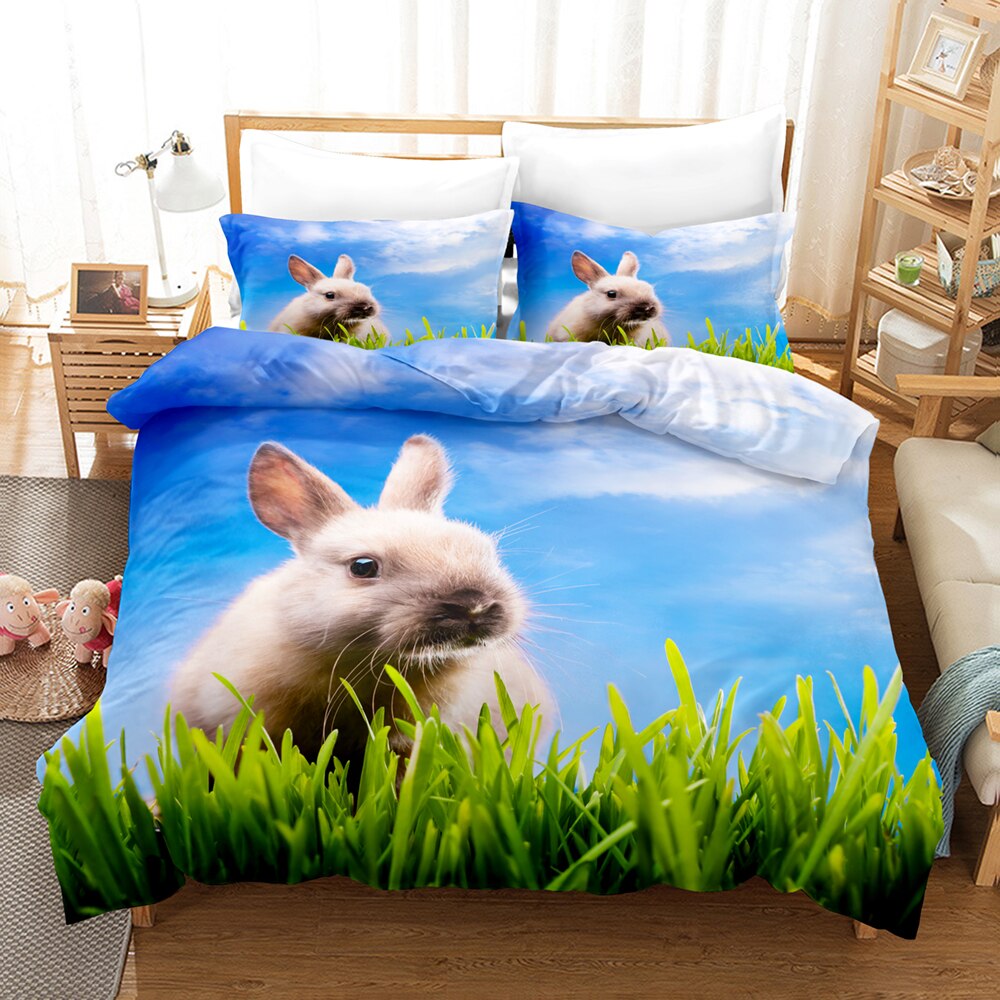 Digital Printing Cute Rabbit Duvet Cover Euro Bedding Set Queen Home Textile Luxury Pillowcase Bedroom 220×240 No Sheet For Girl