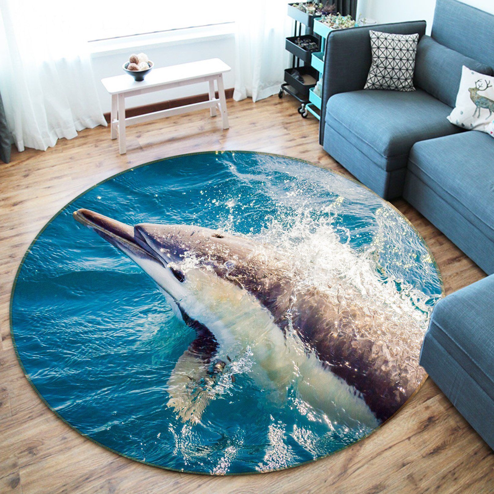 3D Dolphin And Waves Ocean Round Rug – Round Carpet Home Decor