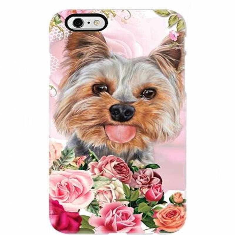 Cute Little Yorkshire Terrier Dog Lovely Yorkshire Terrier Puppy With Pink Flowers Roses Buttercups Adorable Gift For Yorkshire Terrier Lovers Pink Phone Case