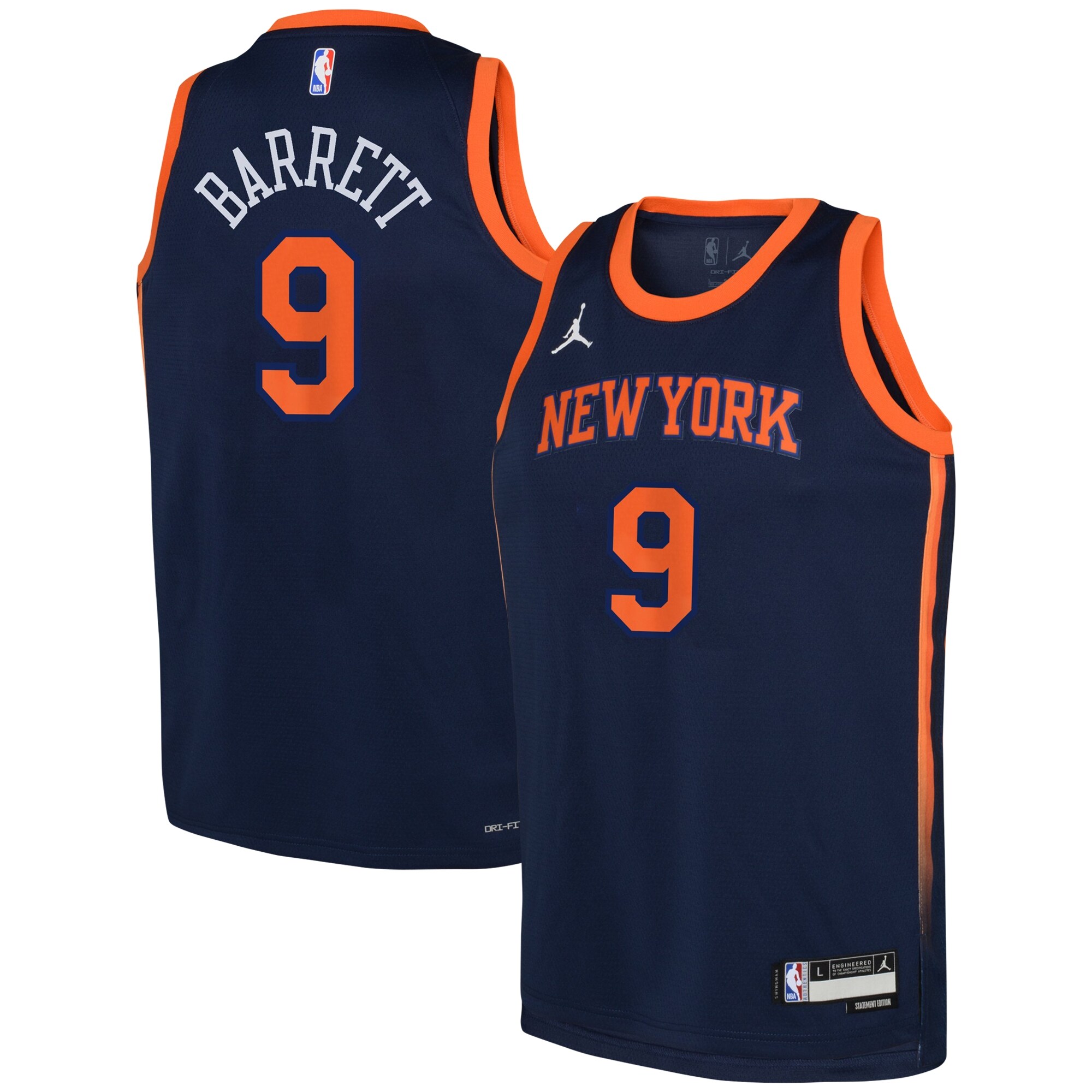 RJ Barrett New York Knicks Jordan Brand Youth Swingman Jersey – Statement – Navy