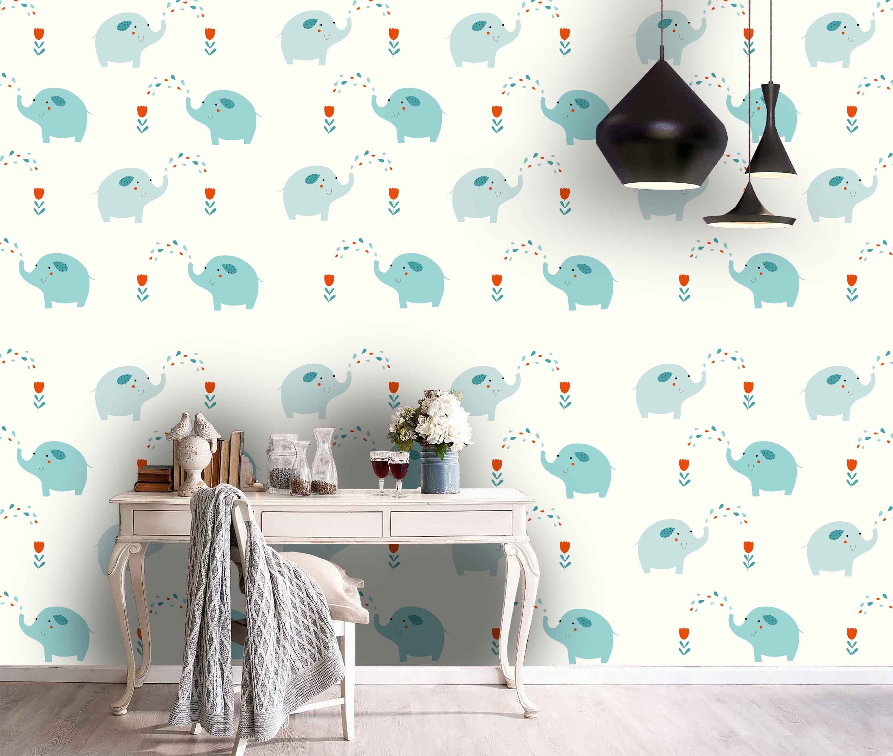 3D Kids, Cartoon, Elephant Wallpaper-Nursery