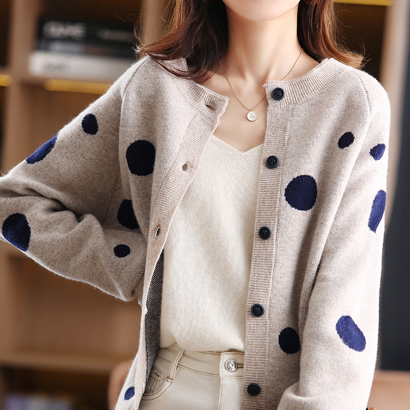 100% Pure Australian Wool Knitted Women’s Cardigan Jacket 2022 Autumn And Winter New Fashion Round Neck Loose Top Sweater alx