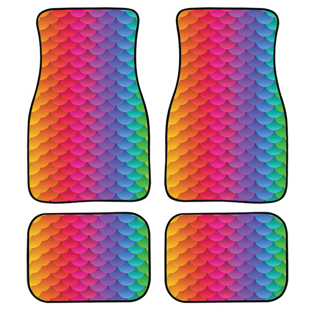 Rainbow Mermaid Scale Pattern Print Front And Back Car Floor Mats, Front Car Mat