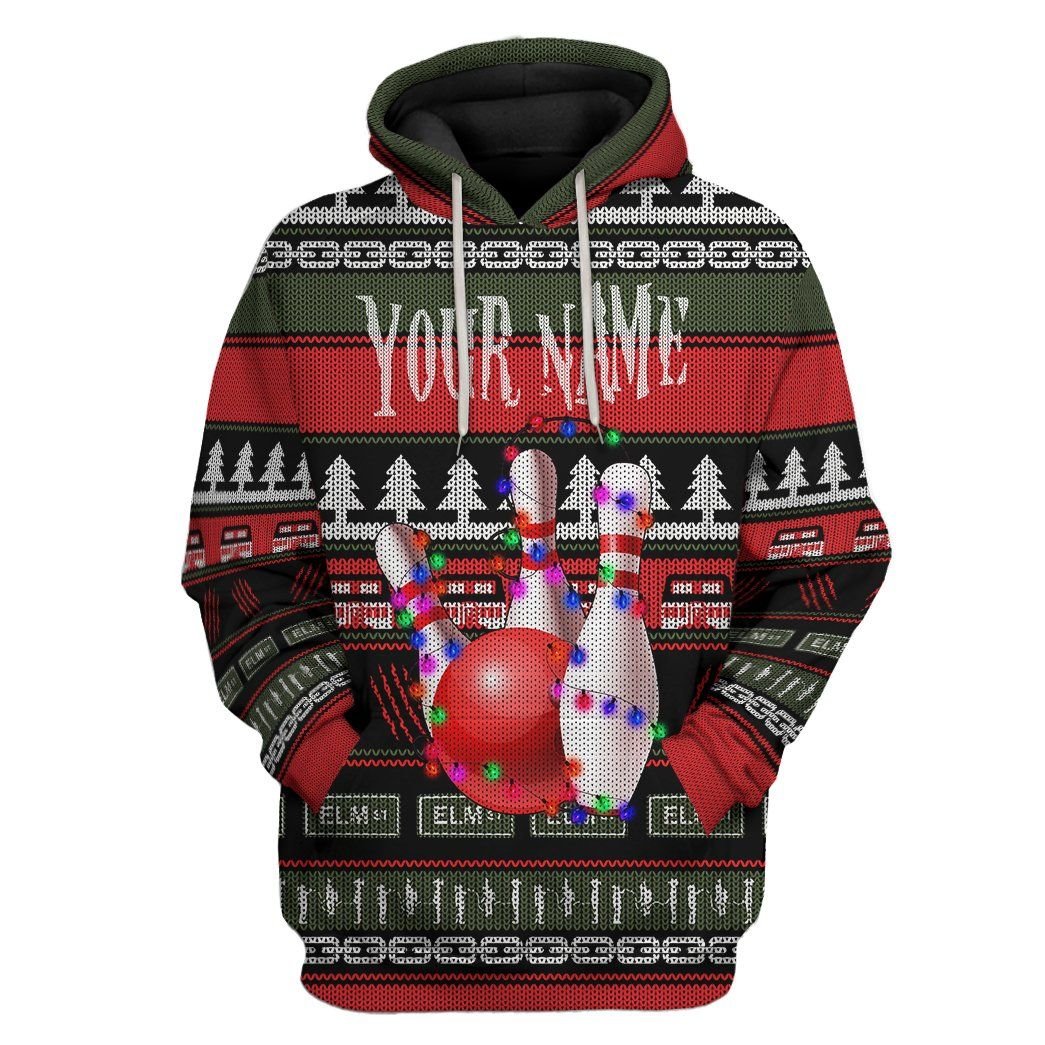 3D Custom Name Bowling Ugly Christmas Tshirt Hoodie Apparel