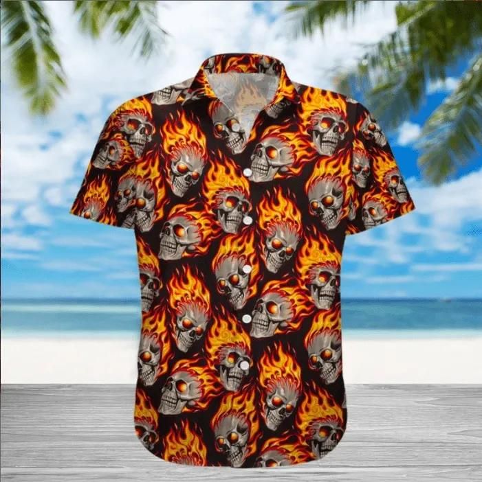 Fire Skull Aloha Hawaii Shirt Colorful Short Sleeve Summer Beach Casual For Men And Women Ha74369