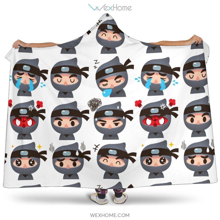 Cute Ninja Design Pattern Hooded Blanket