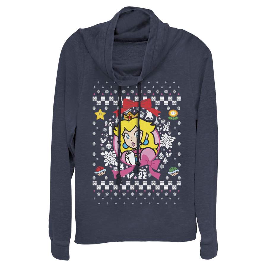 Nintendo Junior’s Ugly Christmas Peach Wreath  Cowl Neck Sweatshirt