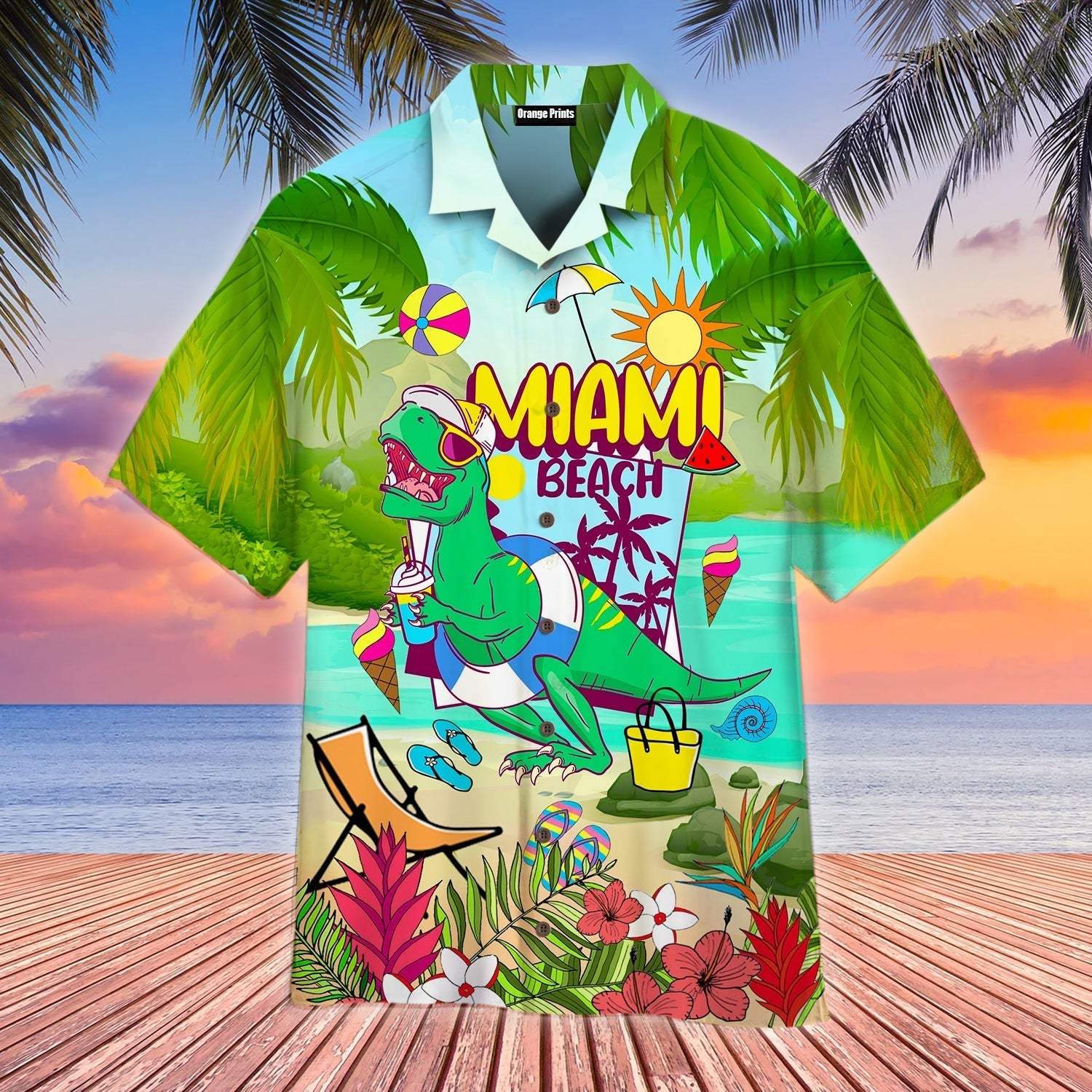 Dinosaur Miami Beach Summer Cool Aloha Hawaii Shirts For Men Women Ha394