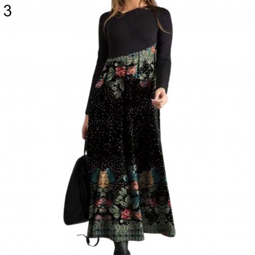 Autumn Winter Women Fashion Dress Long Sleeve Digital Print Patchwork Large Hem Maxi Dress Plus Size 3XL Fashion Vestidos Newest alx