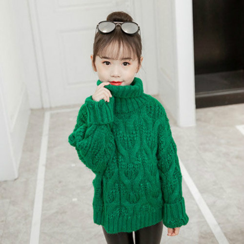 2021 New Autumn Winter Baby Girls Solid Warm Knitted Sweaters Turtleneck Casual Criss-Cross Pullovers Teenager Thick Clothes X09 alx