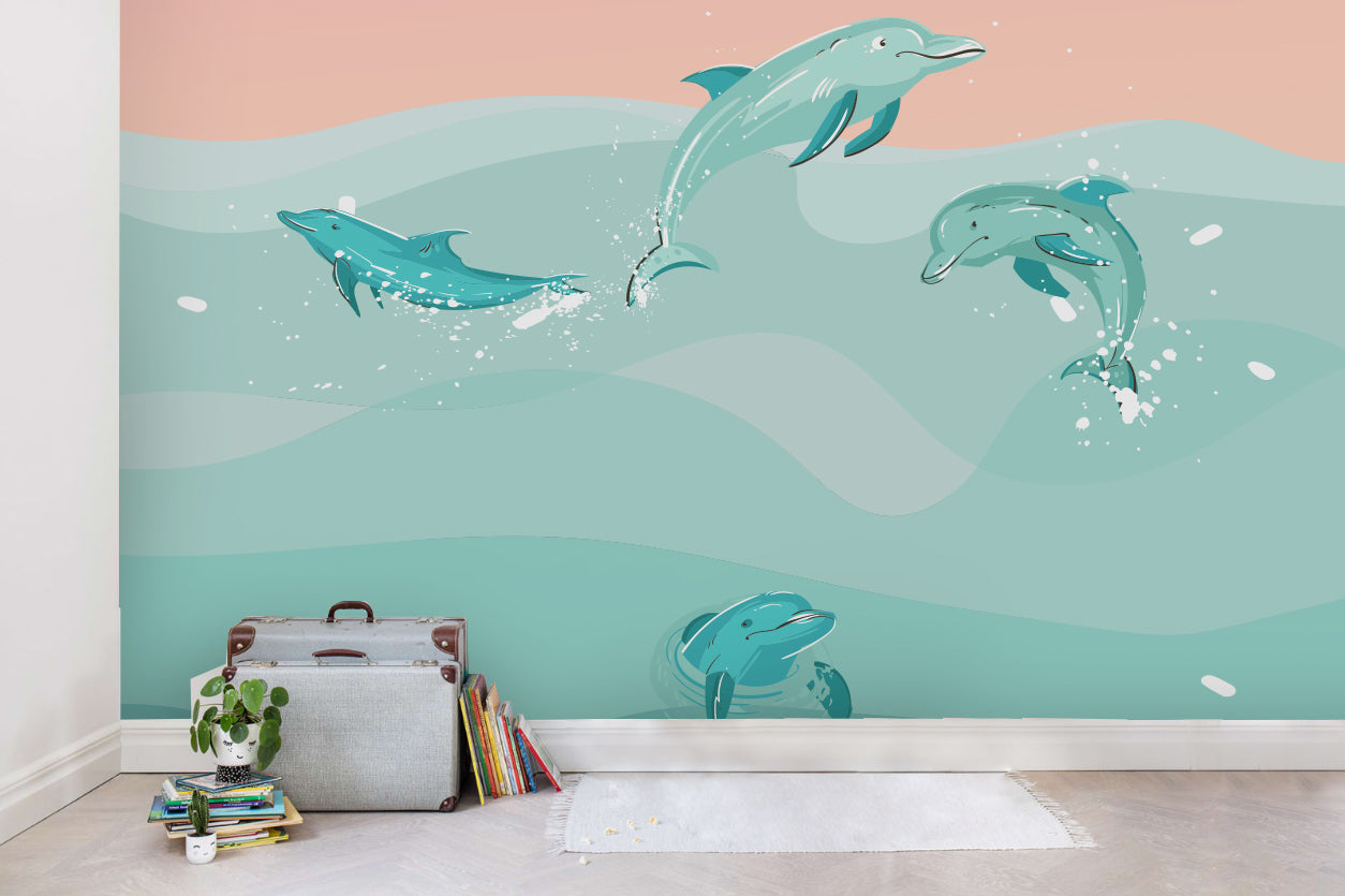 3D Cartoon Ocean Dolphin Wall Mural Wallpaper Sww  310