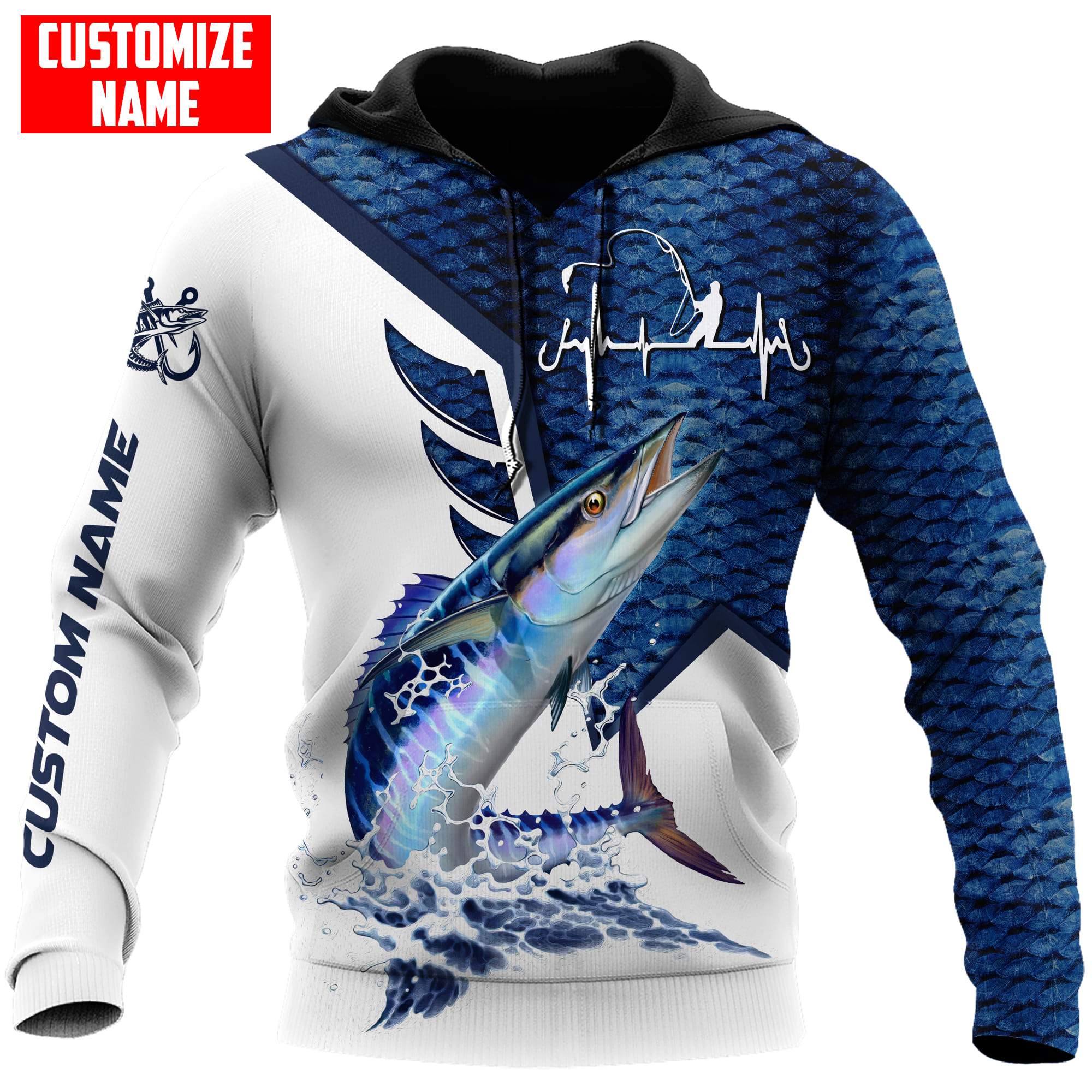 Wahoo Fish Fishing Heartbeat Custom Name Fishing Shirts For Men And Women