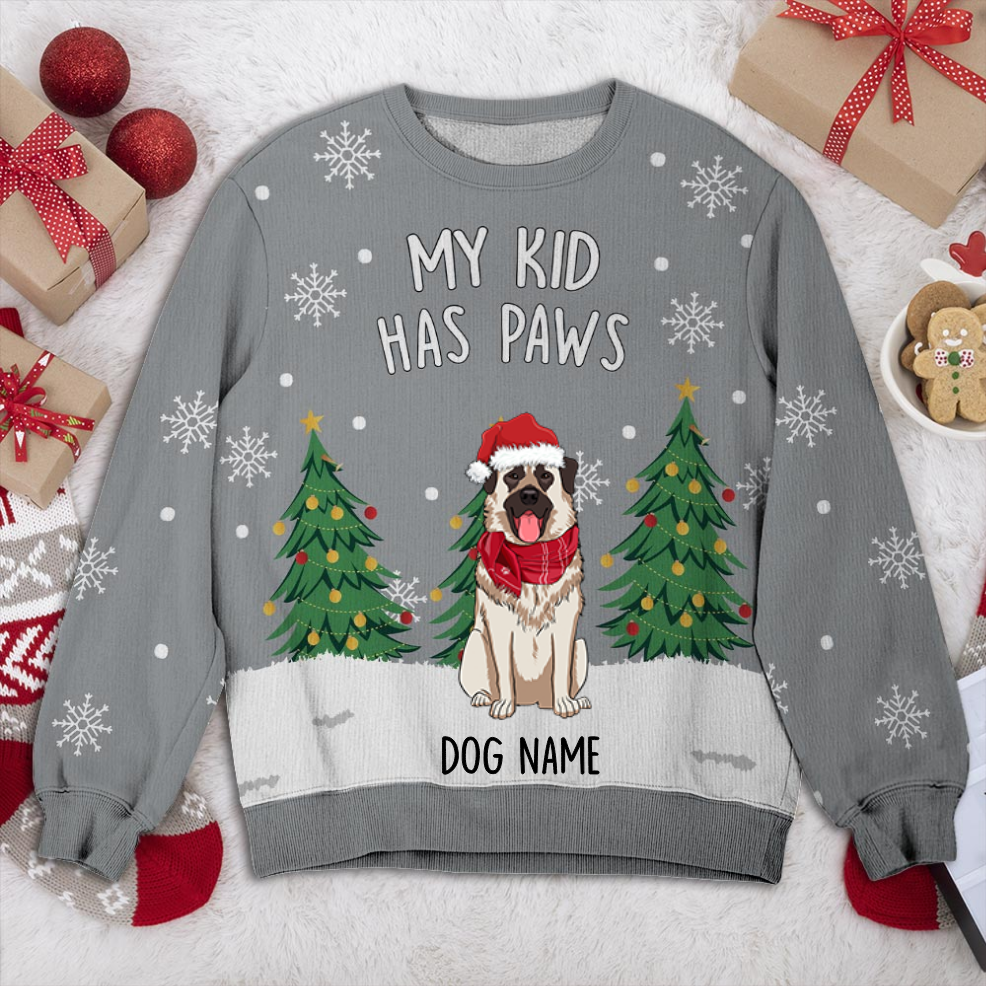 Anatolian Shepherd My Kid Has Paws Personalized Sweater, Dog Ugly Christmas Sweater