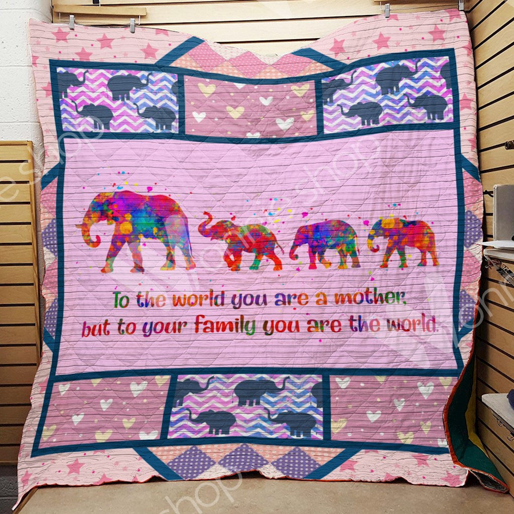 Baby Elephants Walking Follow Mother  Quilt Blanket