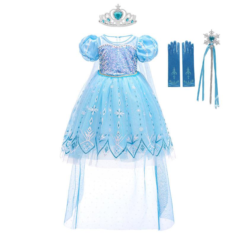 2021 New Elsa Dress Girls Summer Dress Princess Cosplay Costume Dresses Frozen 2 Elsa Colorful Sequins Carnival Party Clothing alx