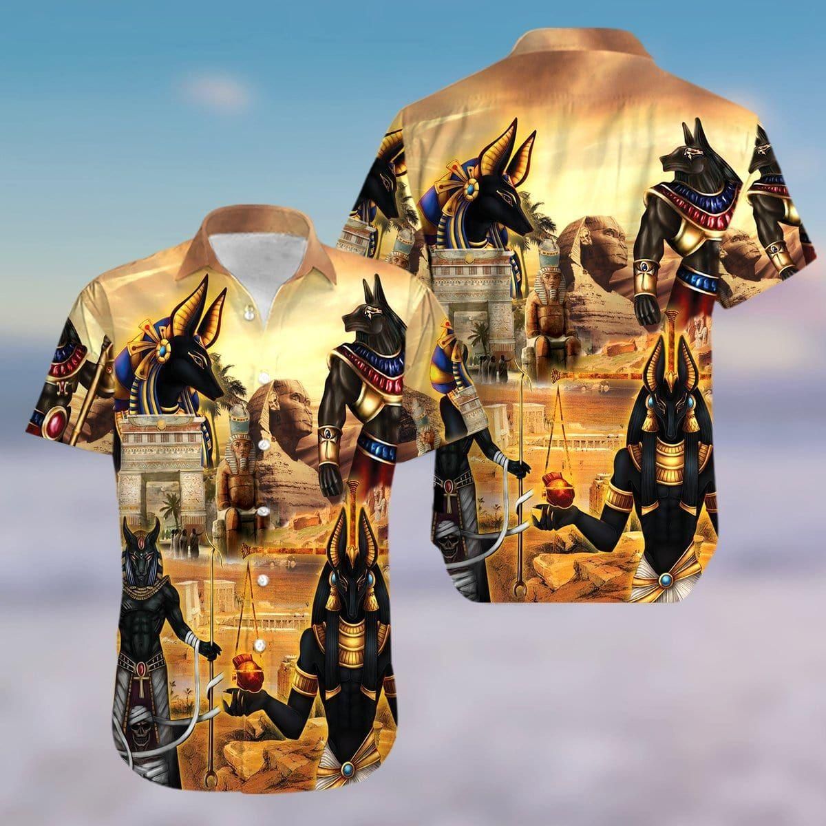 Anubis And The Pyramid Ancient Egypt Aloha Hawaiian Shirt Colorful Short Sleeve Summer Beach Casual Shirt For Men And Women