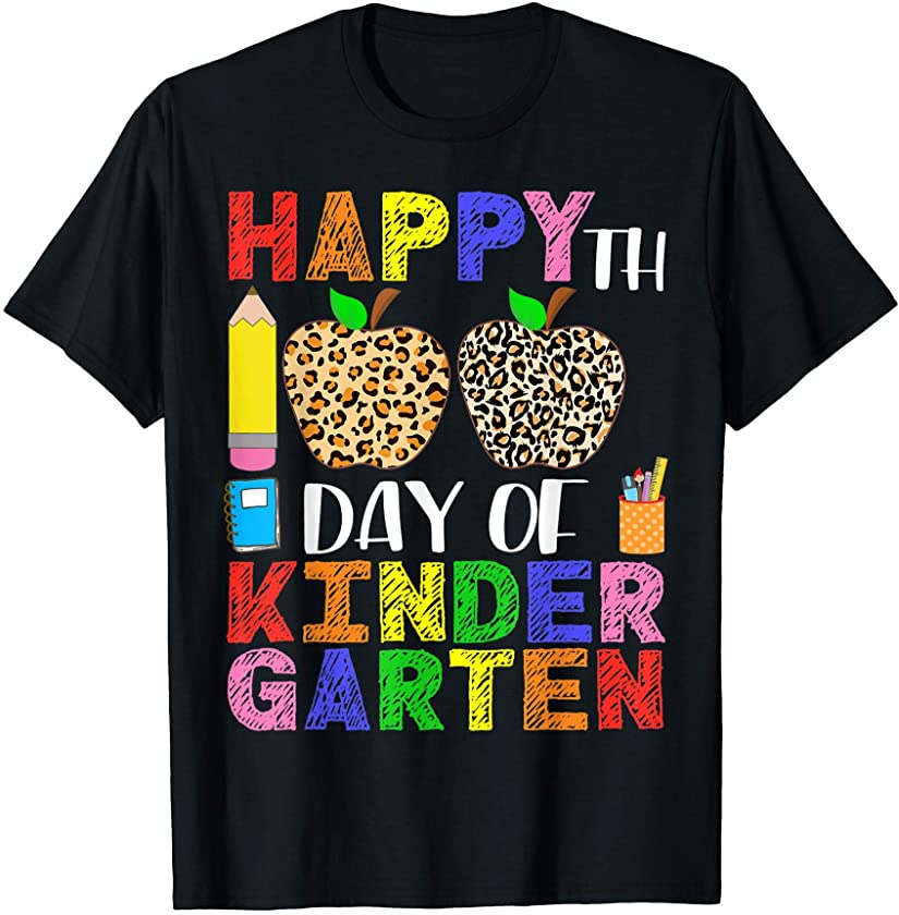 100 Days Of Kindergarten Teacher And Student Leopard Print T-Shirt