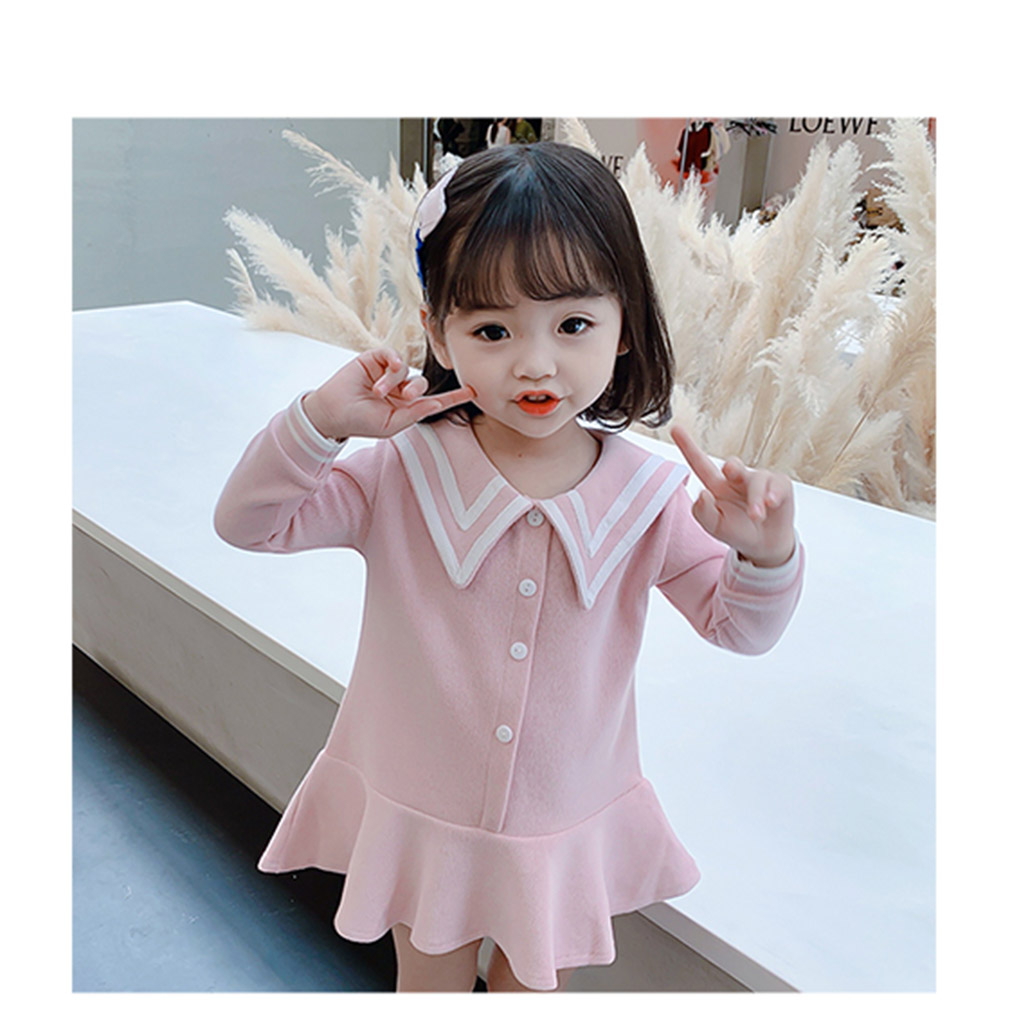 Autumn Fashion Is Full Of Girls Solid Color Stitching Navy Dress alx