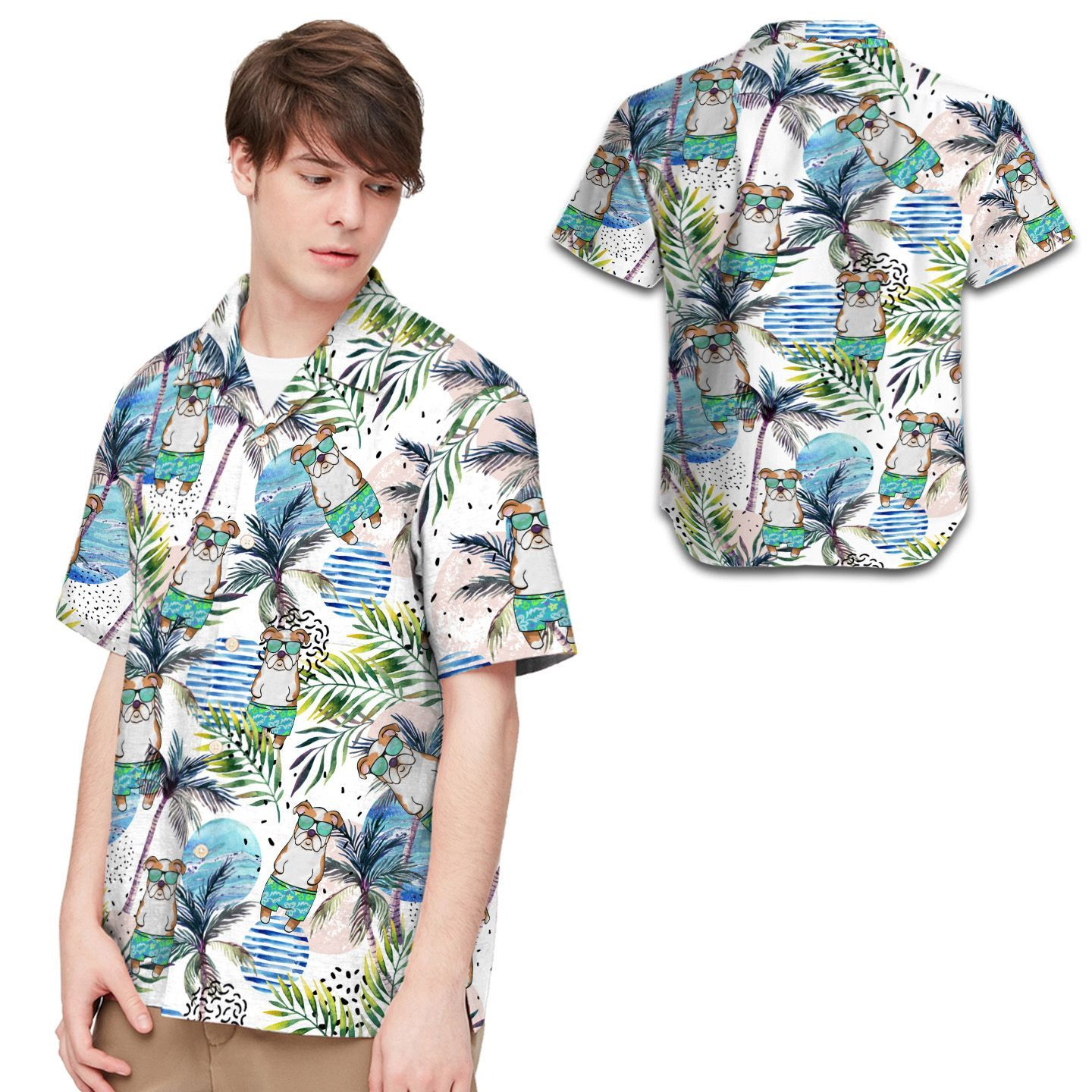 Bulldog And Beach Men Hawaiian Shirt For Dog Lovers In Daily Life