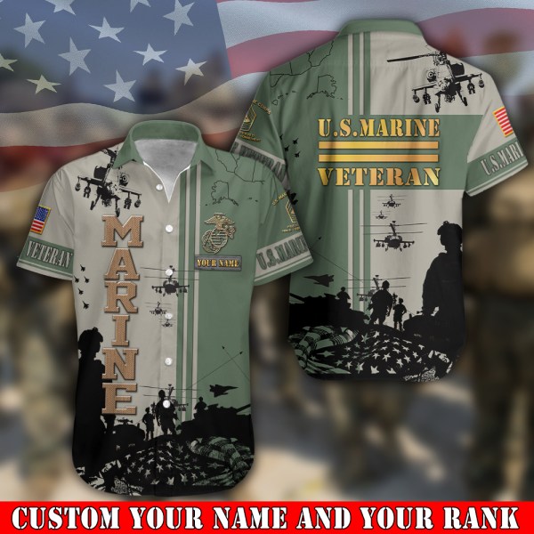 Marine Military Hawaiian Shirt Custom Your Name And Rank Gift For Veteran Ha98354