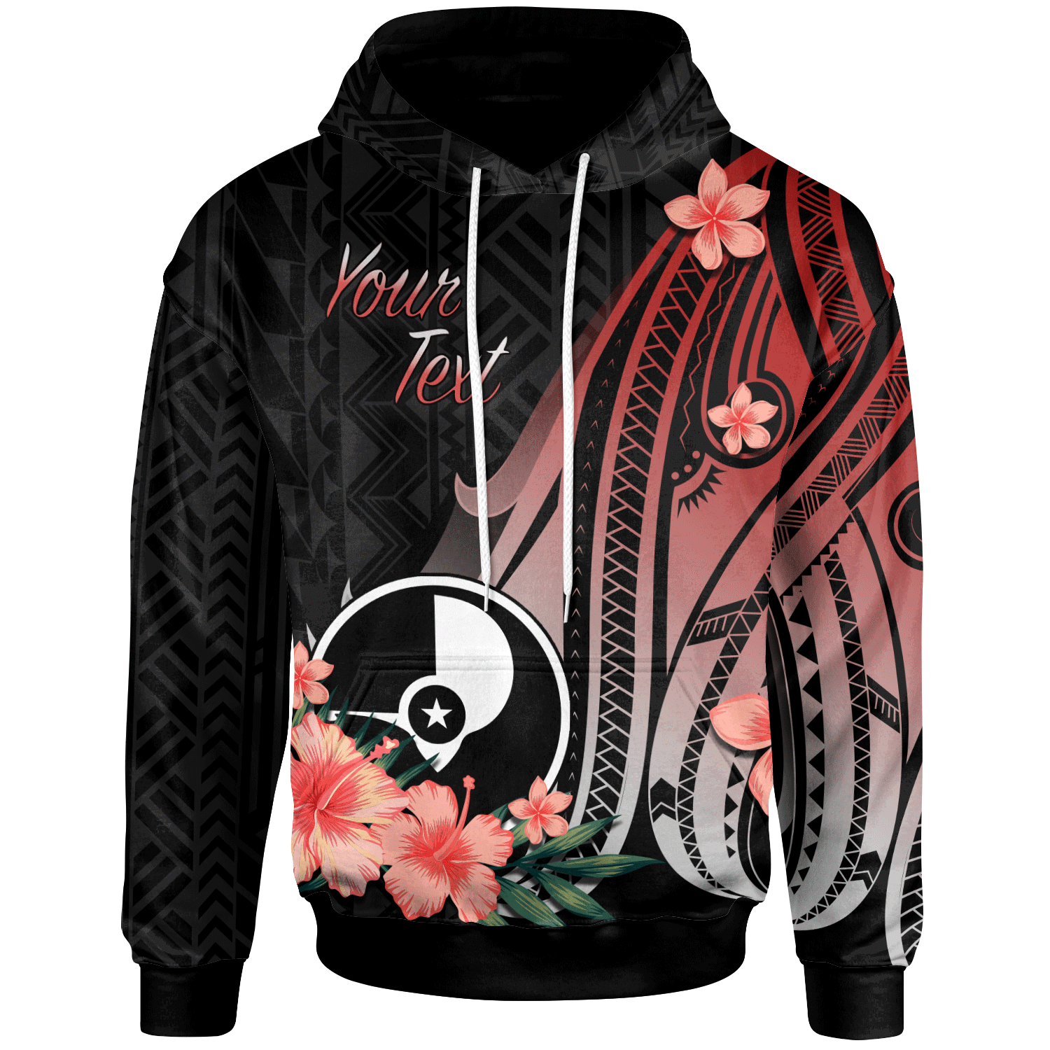 Yap Personalised Custom Hoodie –  Red Polynesian Hibiscus Pattern Style – BN27