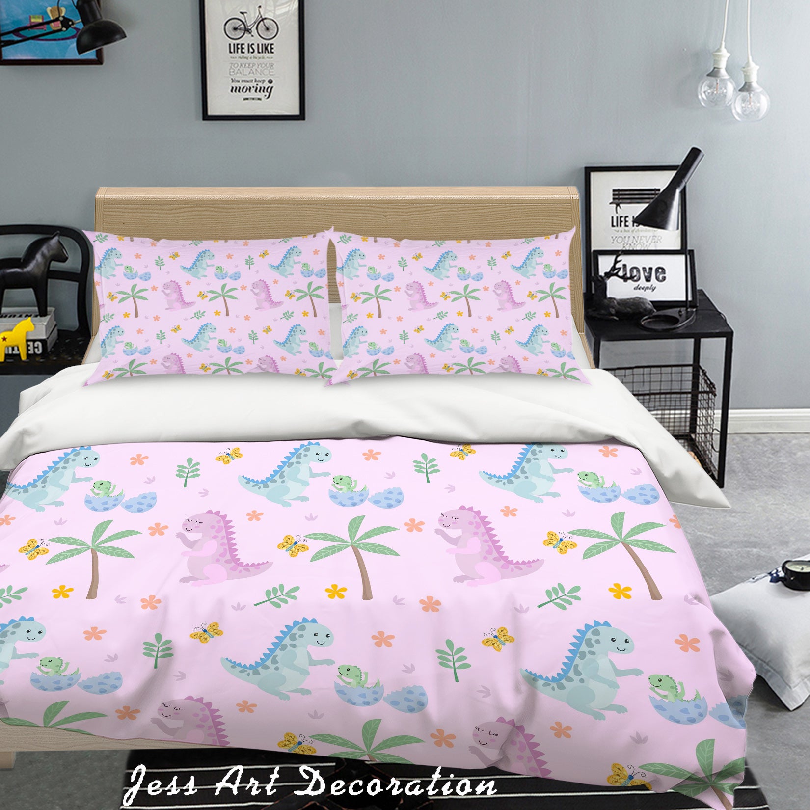 3D Dinosaur Pink Quilt Cover Set Bedding Set Pillowcases 08