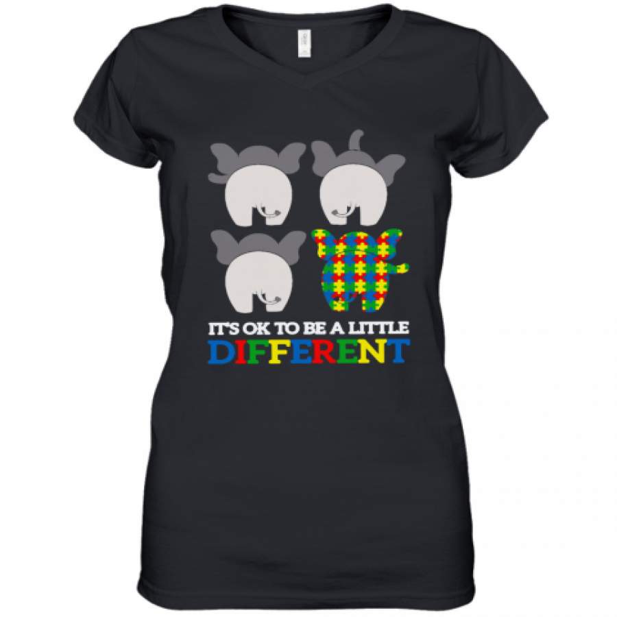 Autism Elephant It's Ok To Be A Little Different Women's V-Neck T-Shirt