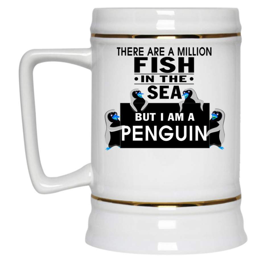 I Am A Penguin Beer Stein 22oz, There Are A Milllion Fish In The Sea Beer Mug