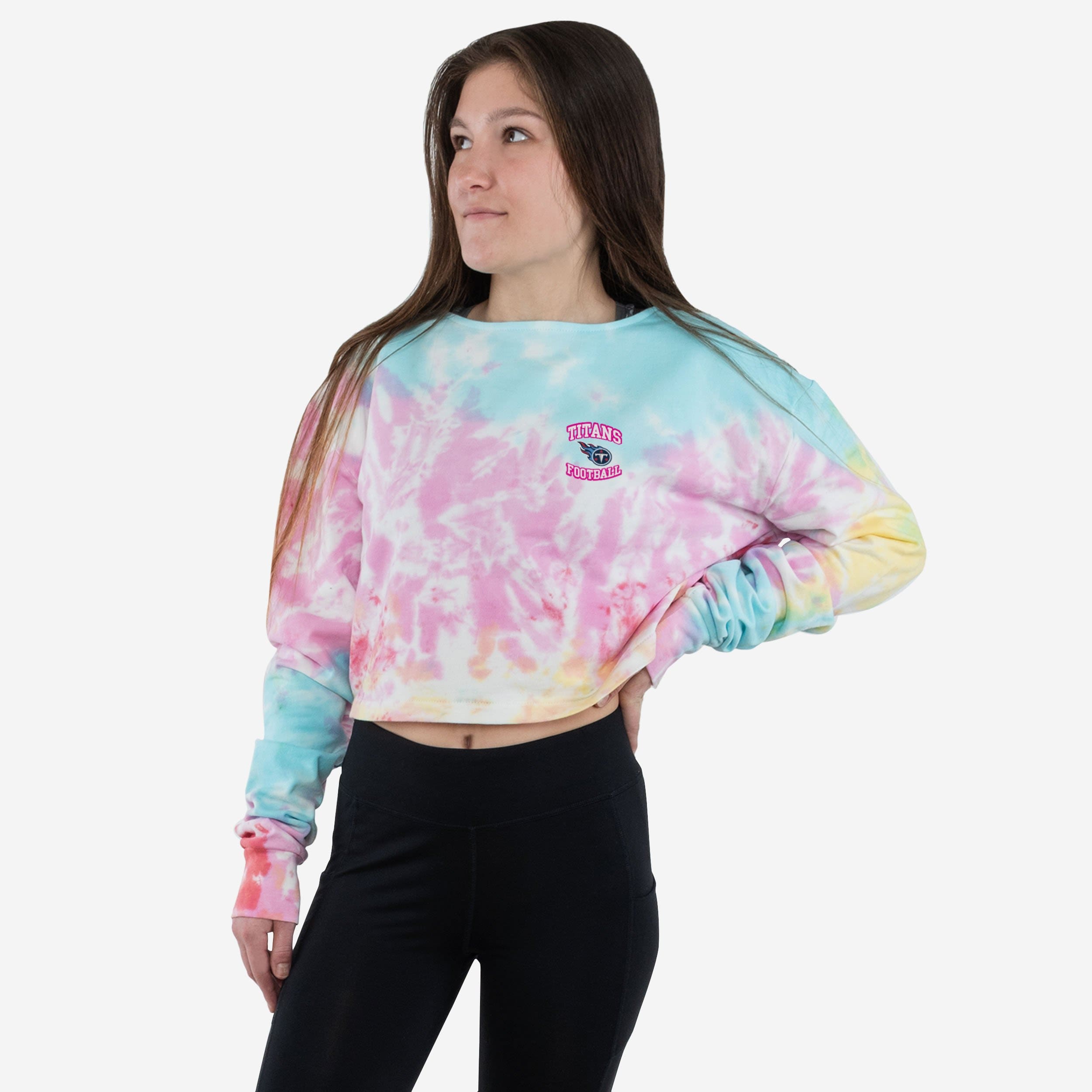 Tennessee Titans Womens Pastel Tie-Dye Blast Cropped Sweater