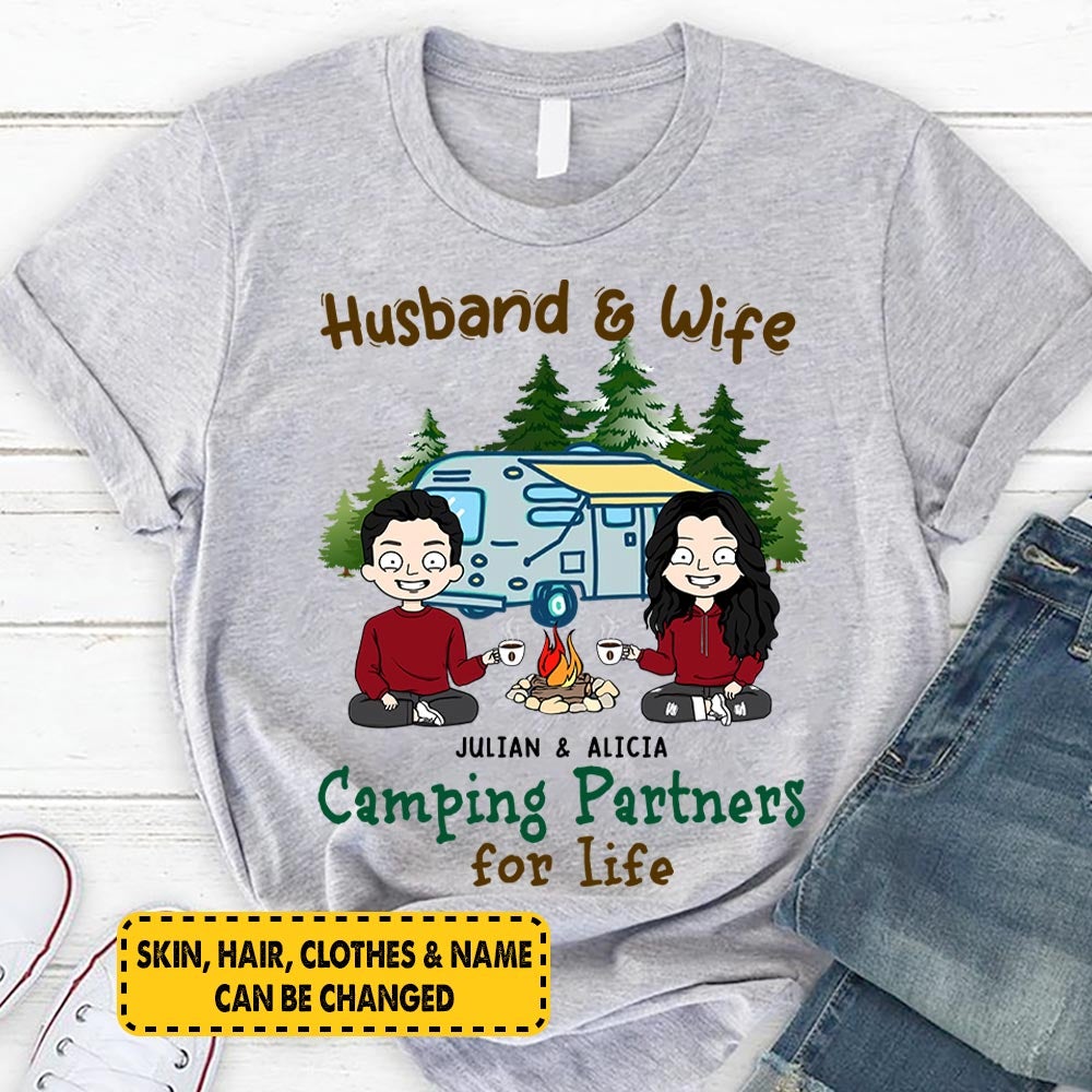 Personalized Husband And Wife Camping Partners For Life Shirt Funny Couple Camping Shirt