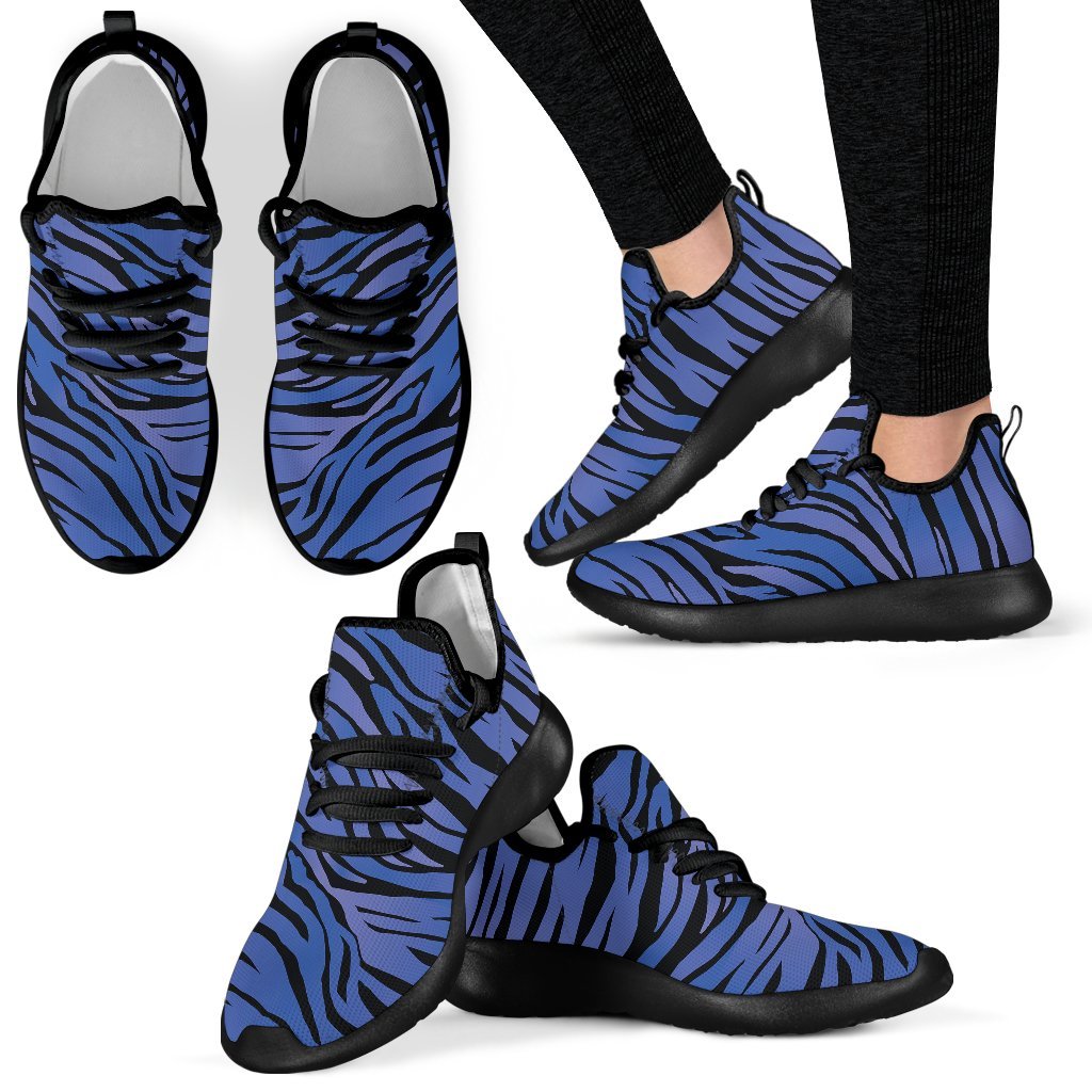 Black Blue Zebra Pattern Print Mesh Knit Shoes