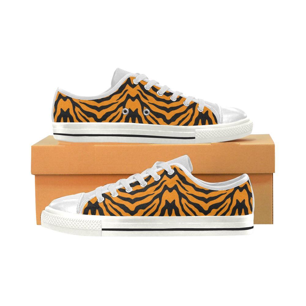 Bengal Tigers Skin Print Pattern Kid’S Low Top Canvas Shoes White