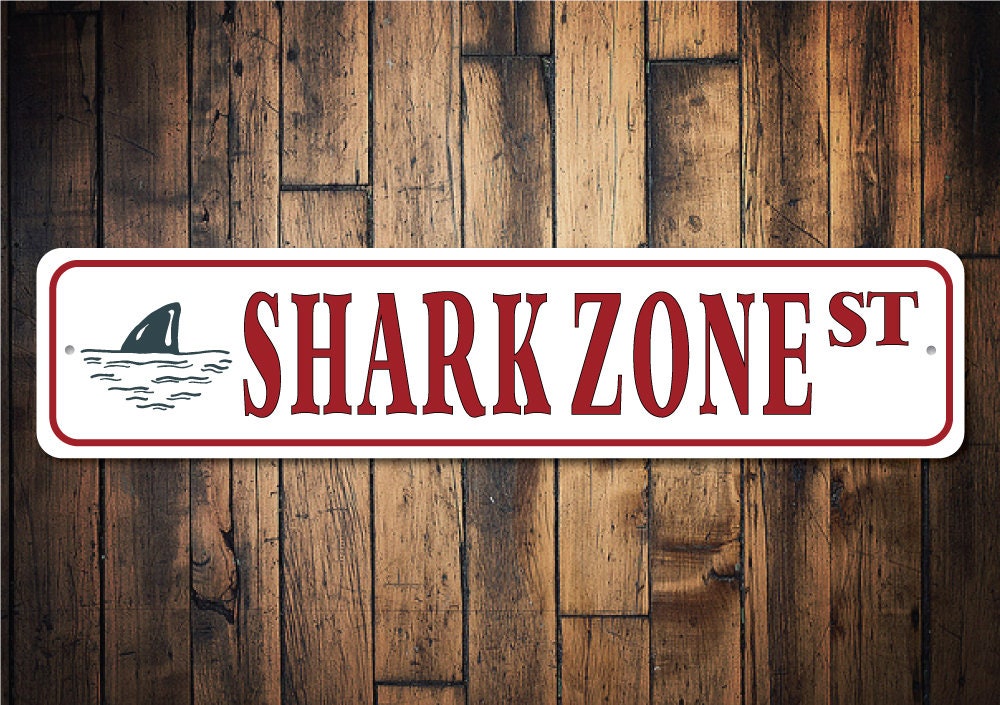 Shark Zone Sign, Sign For Shark Lovers, Shark Gift, Shark Sign, Beach Sign, Beach Lover, Beach Home, Beach – Quality Aluminum Decorations