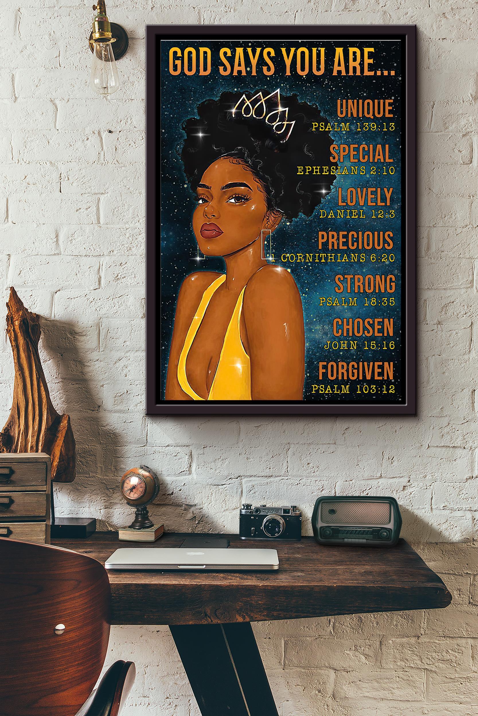 Black Queen God Says You Are Unique Precious Strong Poster Framed Matte Canvas