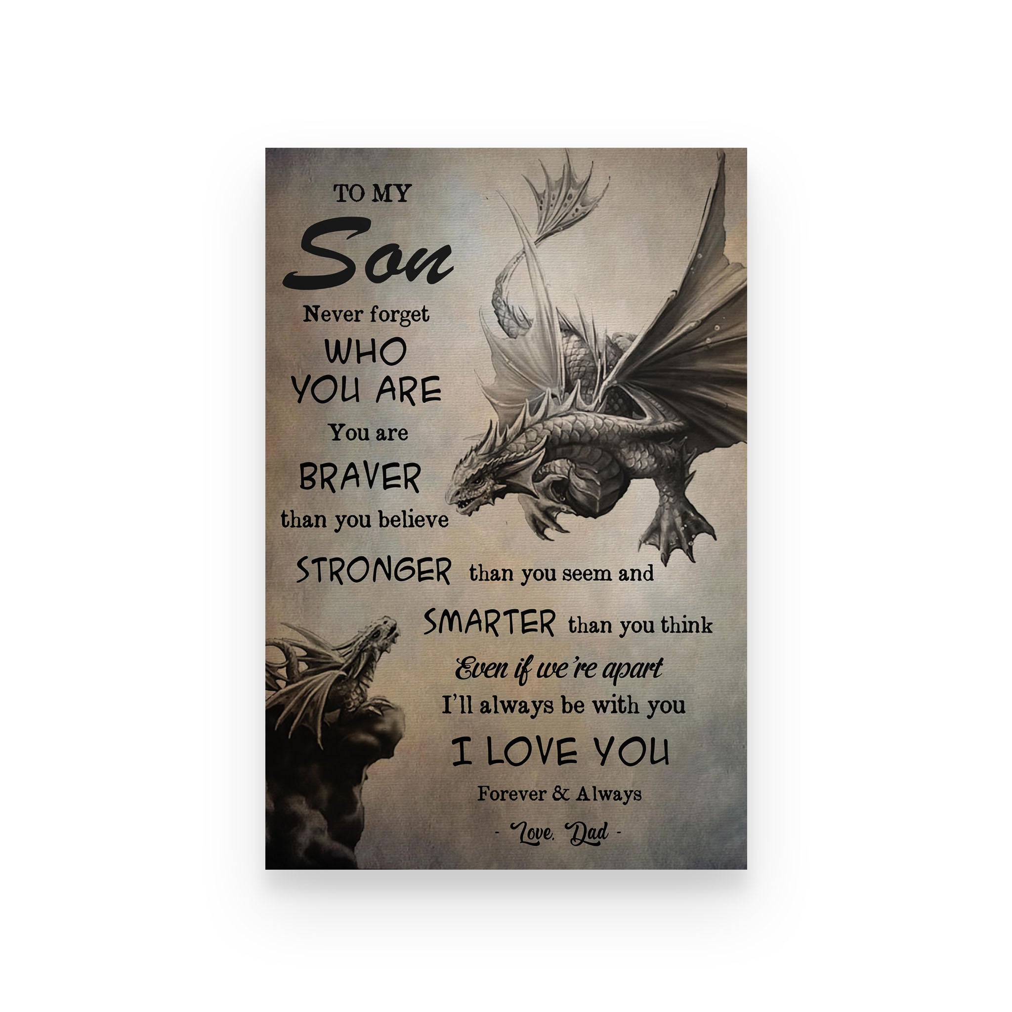 Dragon poster Dad to Son Never forget who you are you are braver than you believe stronger than you seem