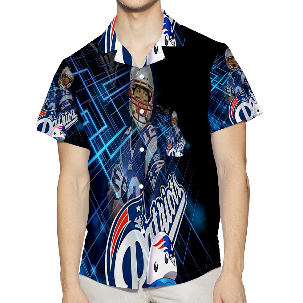 New England Patriots Tom Brady Blue Light 3D All Over Print Summer Beach Hawaiian Shirt With Pocket