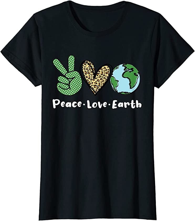 Womens Peace Love Earth Day, Happy Earth Day leopard pattern T-Shirt