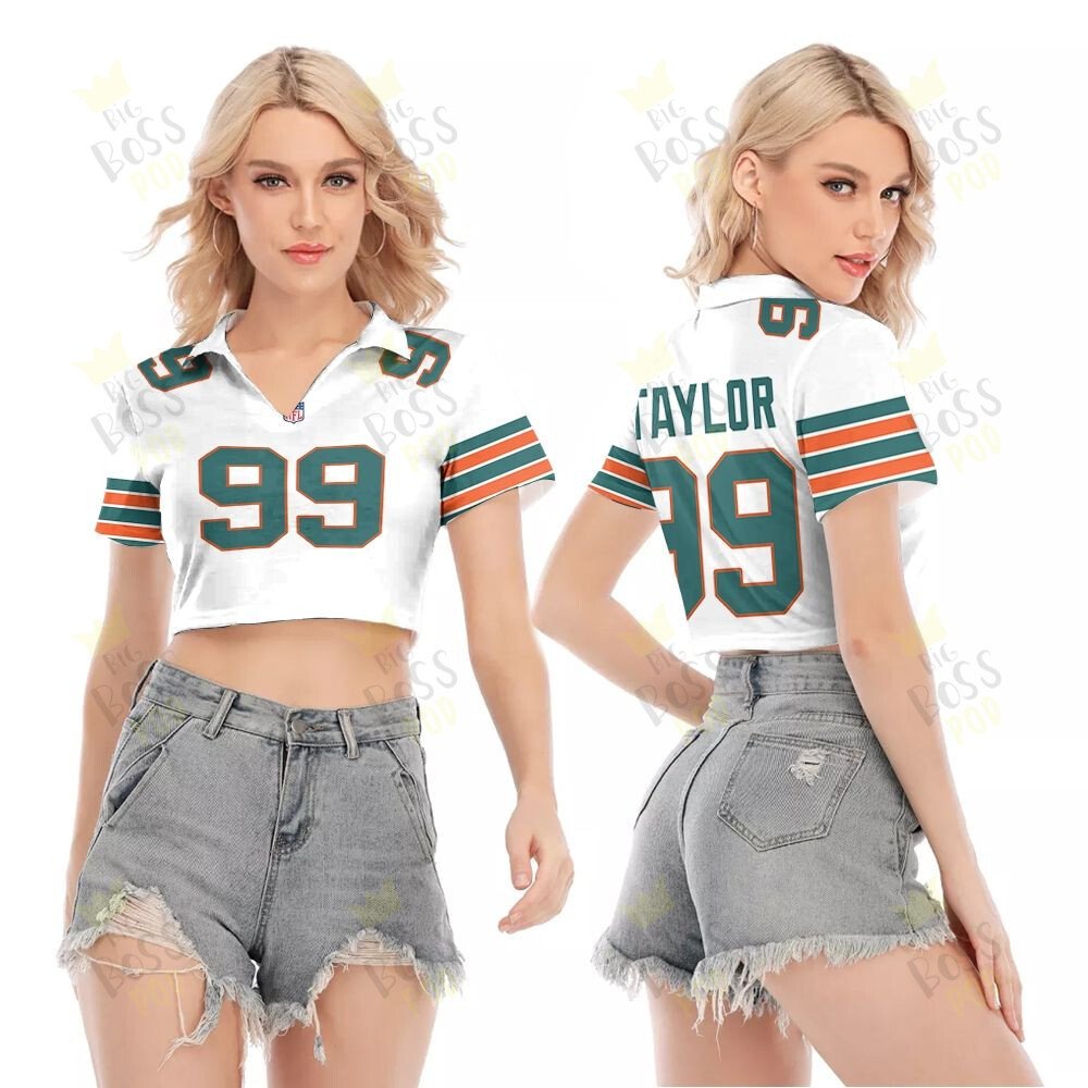 Miami Dolphins Jason Taylor #99 Great Player White 2019 Alternate Game 3D Designed Allover Gift For Dolphins Fans V-Neck Lapel Blouse