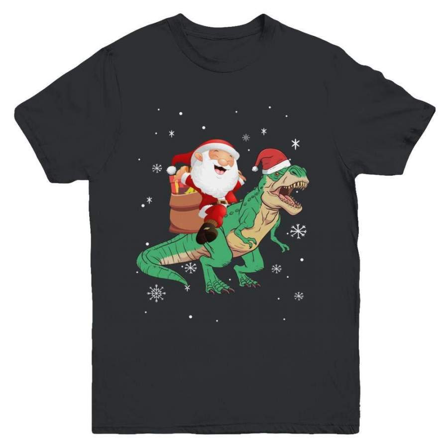 TeesPass Christmas Santa Kids Dinosaur T-Rex for Boys Kids Youth Shirt Kid Short Sleeve Tee