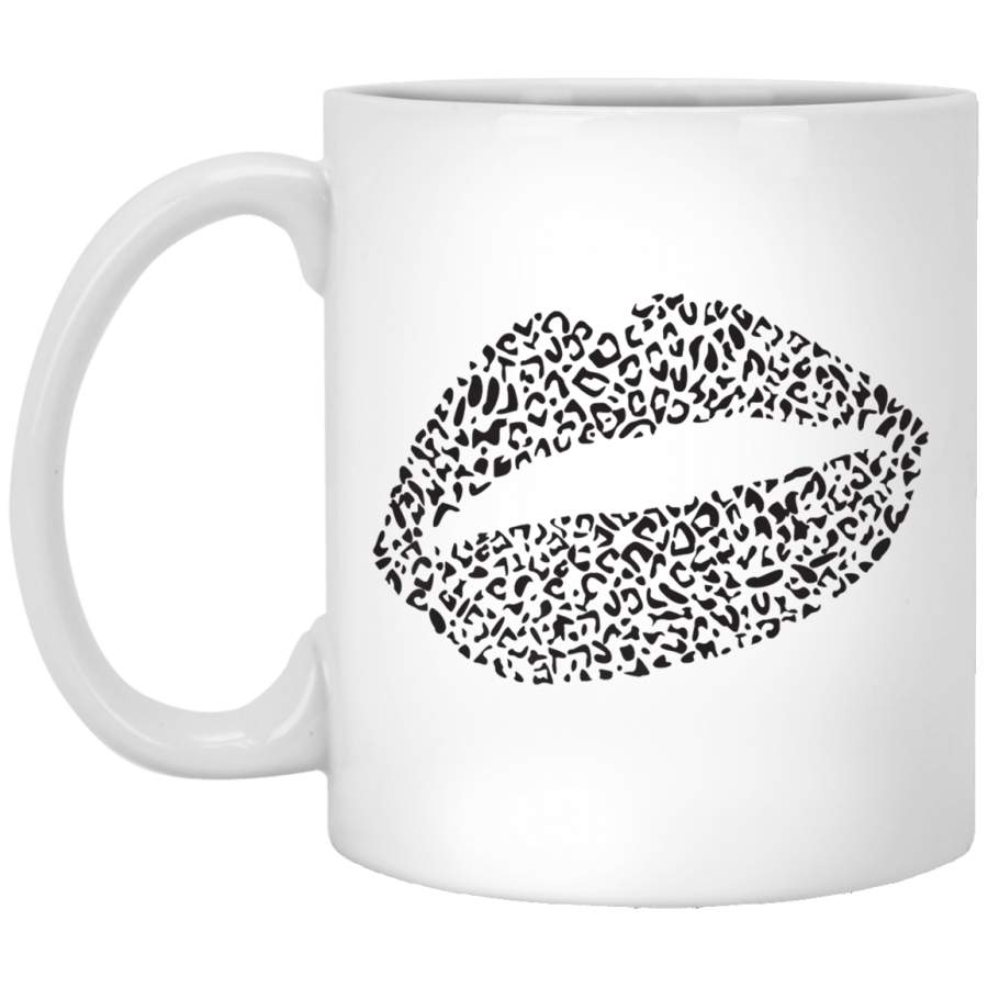 Sexy Lips Leopard Animal Print Kiss Pout Love Premium White Mug