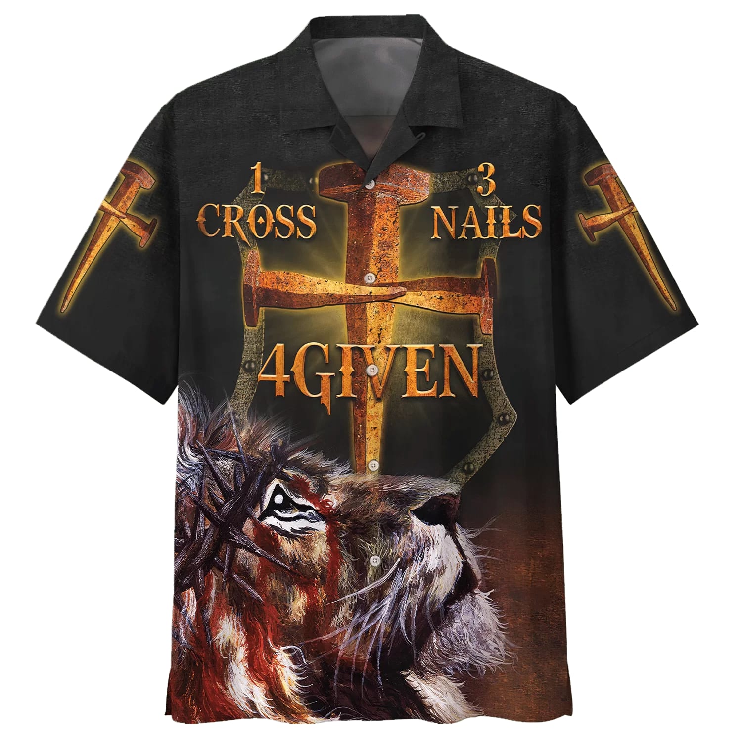 1 Cross 3 Nails 4Given Lion Hawaiian Shirts – Christian Hawaiian Shirt – Hawaiian Shirts For Men