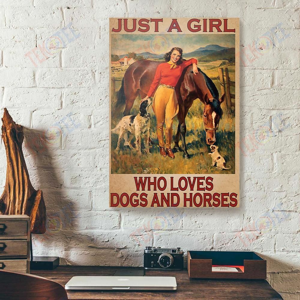 Canvas Wall Art Just A Girl Who Loves Dogs And Horses Vertical Canvas Wall Art Beautiful Canvas Home Decoration