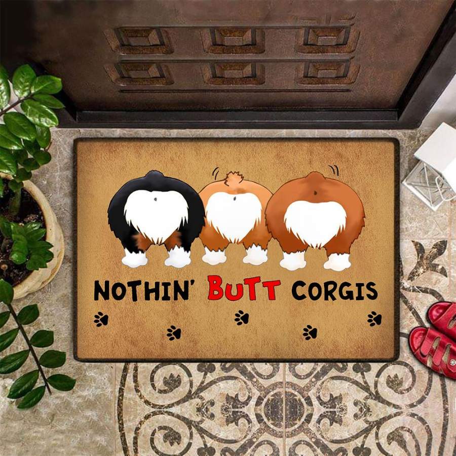 Nothin’ Butt Corgis Doormat Funny Hilarious Front Door Rug Indoor Entry Mat New Apartment Gift